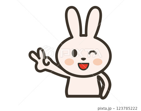 笑顔でピースをするかわいいうさぎさんの上半身イラスト 123785222