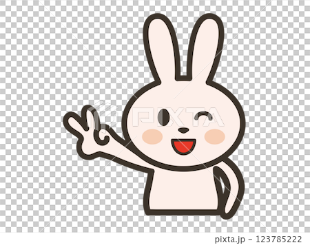 笑顔でピースをするかわいいうさぎさんの上半身イラスト 123785222