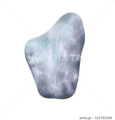 Sea rock. Pebbles for ocean design. Watercolor and marker illustration. Rock clipart for landscape design and natural, water scenes. Hand drawn isolated art. Geological minerals drawing. 123785299