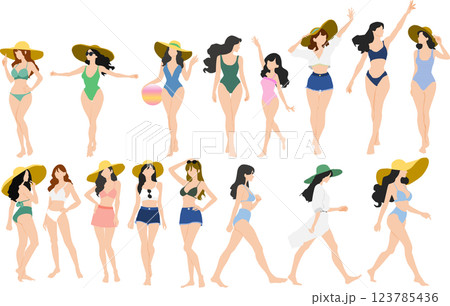 水着を着た女性のイラストセット 123785436