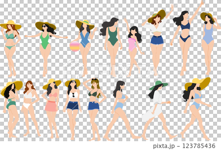 水着を着た女性のイラストセット 123785436