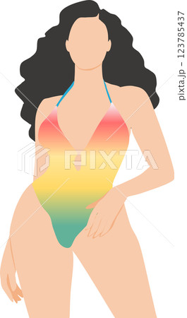 浜辺でポーズをとる水着を着た女性のイラスト 浜辺でポーズをとる水着を着た女性のイラスト 123785437