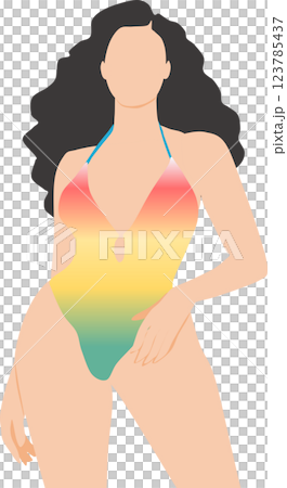浜辺でポーズをとる水着を着た女性のイラスト 浜辺でポーズをとる水着を着た女性のイラスト 123785437