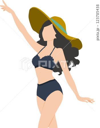 浜辺でポーズをとる水着を着た女性のイラスト 123785438