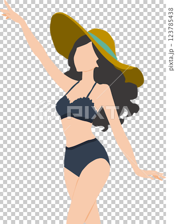 浜辺でポーズをとる水着を着た女性のイラスト 123785438