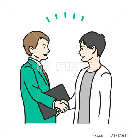 スーツの男性と握手をする若い男性のビジネス系ベクターイラスト 123785615