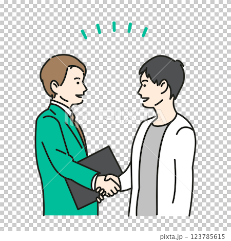 スーツの男性と握手をする若い男性のビジネス系ベクターイラスト 123785615
