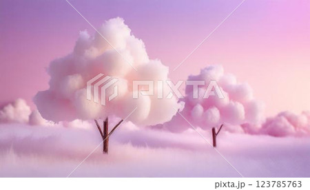 綿菓子でできた森の風景 123785763