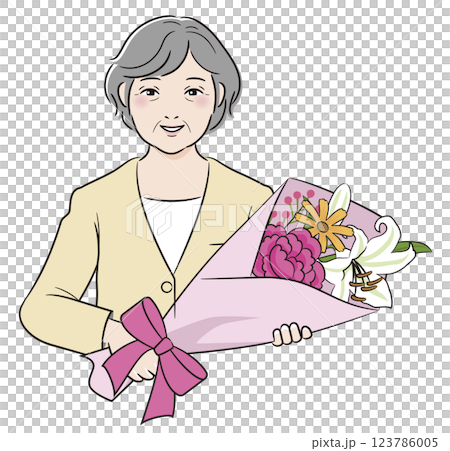 拿著花束的老年婦女 123786005