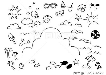 夏のシンプルな線画アイコンセット ベクター 夏のシンプルな線画アイコンセット ベクター 123786572
