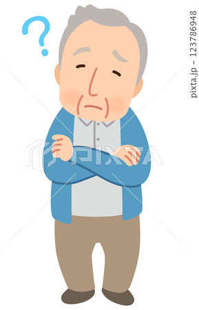 疑問があるシニア男性　表情ポーズ　高齢者　後期高齢者 123786948