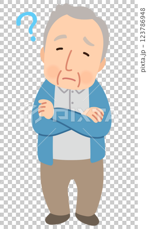 Senior man with doubts, facial expression pose, elderly, late elderly 123786948