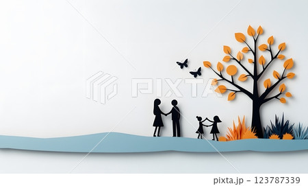Joyful papercut art of parents and teachers shaking hands in a positive meeting environment 123787339