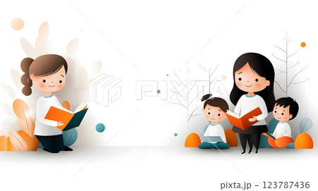 Papercut vector showing a teacher explaining classroom activities to parents in a lively meeting 123787436