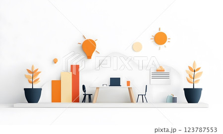 Dynamic papercut art of a collaborative meeting between parents and teachers, surrounded by learning tools 123787553