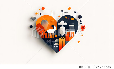 Papercut design of a heart-shaped collage with African patterns, symbols, and cultural elements 123787785