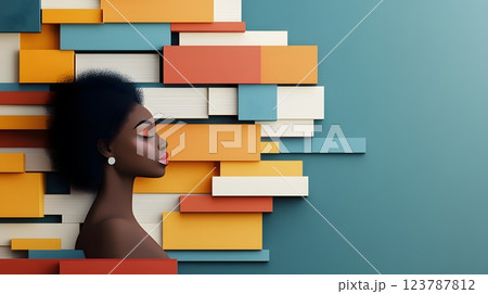Papercut scene of a library filled with books on Black history and culture, with bold and vibrant tones Papercut scene of a library filled with books on Black history and culture, with bold and vibrant tones 123787812