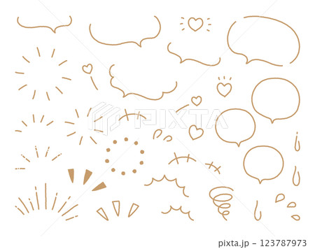 シンプルな手書きの吹き出しセット、茶色の画線 シンプルな手書きの吹き出しセット、茶色の画線 123787973