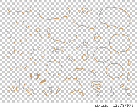 シンプルな手書きの吹き出しセット、茶色の画線 シンプルな手書きの吹き出しセット、茶色の画線 123787973
