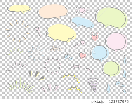 時尚的手繪語音泡泡集，彩色黑線 123787976