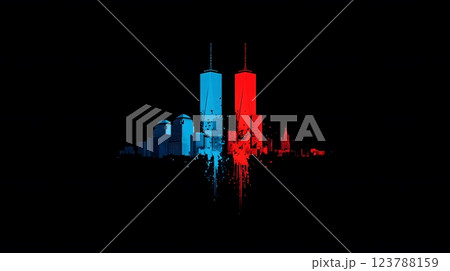 A modern and minimalist tribute with the twin towers highlighted as part of the iconic New York skyline 123788159