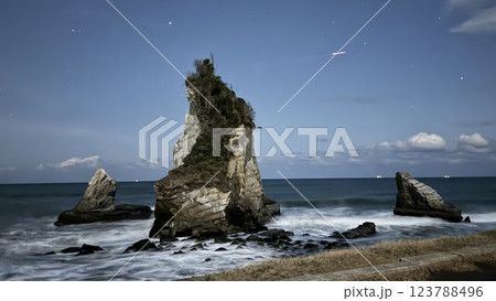 冬の海岸と青い星空 123788496