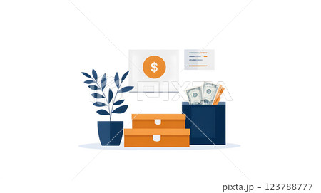 Flat vector banking services concept with safe, cash, and financial tools 123788777