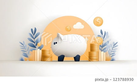 Flat vector finance icon of a piggy bank with a coin dropping in 123788930