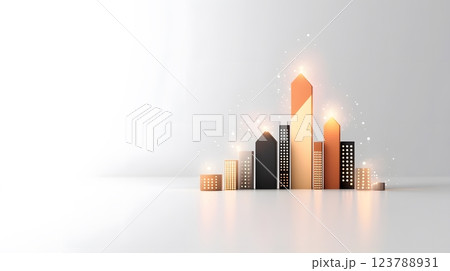 Flat vector finance icon of a bar chart with glowing upward trends 123788931