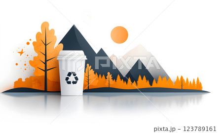 Flat vector illustration of plastic waste floating in a lake, affecting water quality 123789161