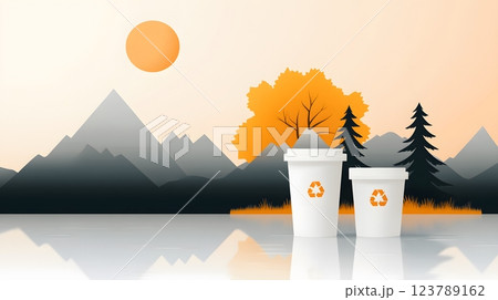 Flat vector illustration of plastic waste floating in a lake, affecting water quality 123789162