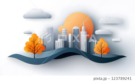 Flat vector illustration of climate change pollution icons with heat waves, rising sea levels, and pollution 123789241