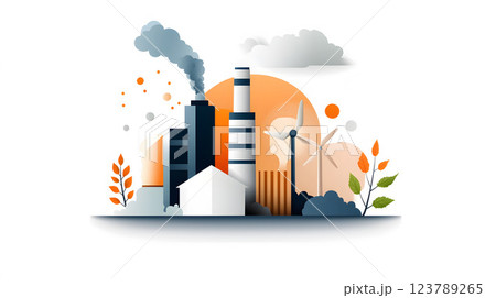 Flat vector illustration of eco-friendly pollution reduction icons such as clean energy and recycling 123789265