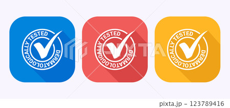 Dermatologically tested icon design, dermatology test and dermatologist clinic icon in shadow button design. 123789416