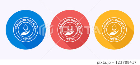 Dermatologically tested icon design, dermatology test and dermatologist clinic icon in shadow button design. 123789417