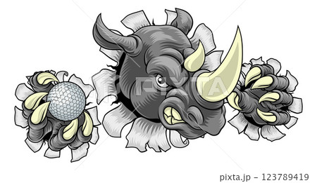 Rhino Rhinoceros Golf Cartoon Sports Mascot 123789419