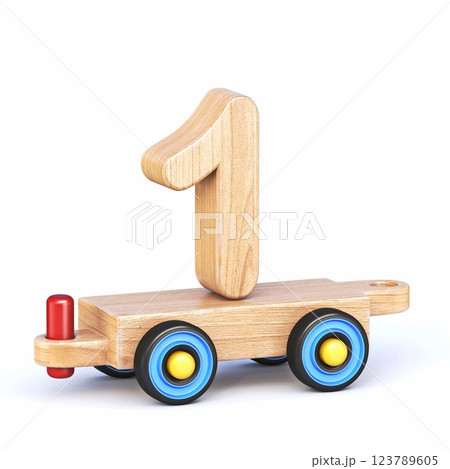 Wooden toy train font Number 1 ONE 3D 123789605
