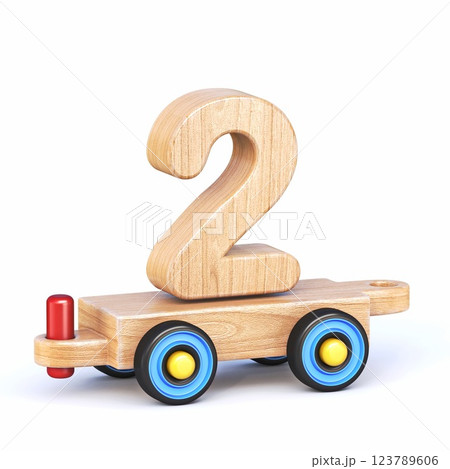 Wooden toy train font Number 2 TWO 3D 123789606