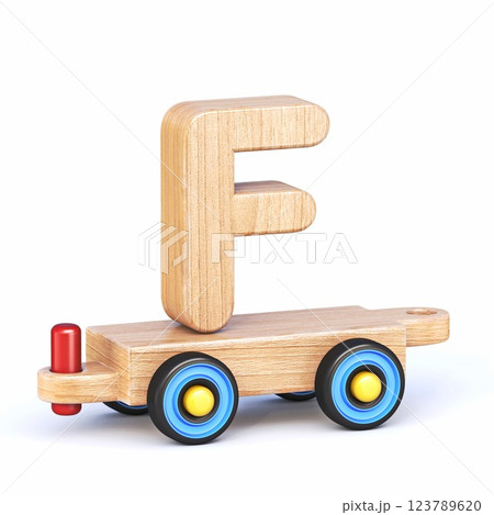 Wooden toy train font Letter F 3D 123789620