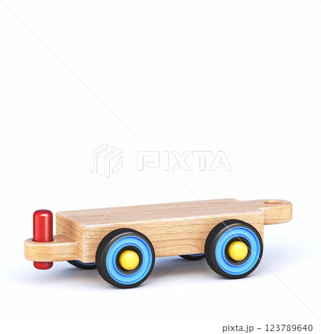 Wooden toy train empty wagon 3D 123789640