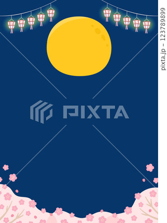 月と桜と提灯の花見の背景 123789899