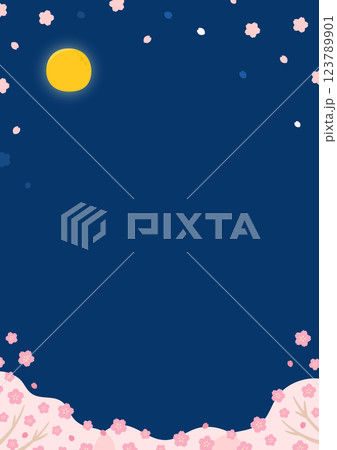 月と桜と桜の花びら、夜桜の背景イラスト 月と桜と桜の花びら、夜桜の背景イラスト 123789901