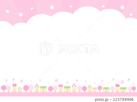 かわいい春の街並みのフレーム 123789906