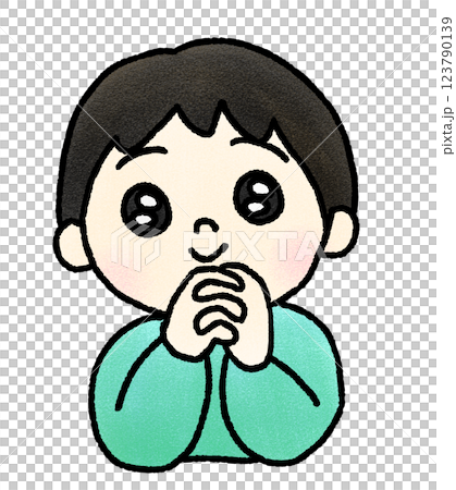 目を潤ませる男性の手描きイラスト 123790139