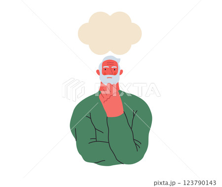 Thinking people, modern flat vector concept illustration- man standing thoughtfully, looking forward, bubble near his head Metaphor for reflection, analysis, introspection, contemplation, deep thought 123790143