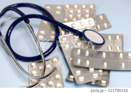 A bunch of pills in blister. Prescription medication 123790338