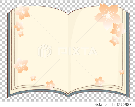 開いた本と桜の花のフレーム 123790987