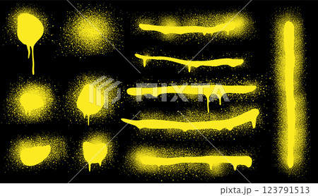 Yellow spray paint splatters and drips Yellow spray paint splatters and drips 123791513