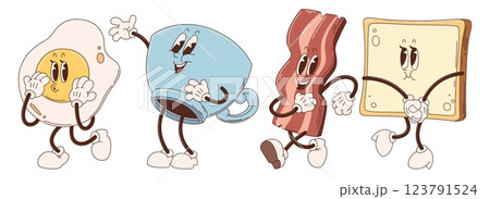 Retro breakfast characters set 123791524