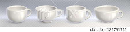 White coffee cups set on transparent background 123791532